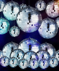 Twenty Piece Mini Disco Balls Set With Hanging Rope Assorted Silver Mirror Orbs In 6 4 3 2 Inch Sizes For Parties Weddings Dance Floors