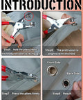 Step-by-step guide using 150 Piece Grommet Tool Kit with One Half Inch Silver Eyelets Leather Hole Punch Pliers on fabric.