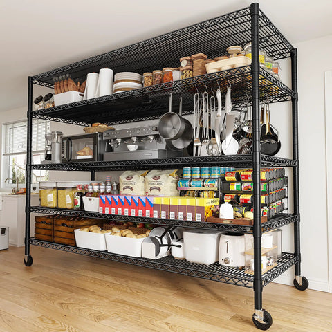 Heavy Duty Garage Shelving Unit With Wheels And Adjustable Feet, Five Tier Steel Wire Storage Rack, 2998 Lb Capacity, 85.7 Inch Tall, Built Tough For Tools And Gear Organization in kitchen storage