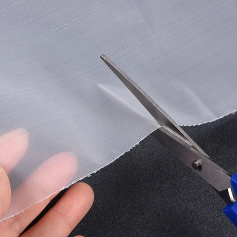 Cutting 250 Mesh Paint Nylon Filter Sheet Pro Grade 39 By 39 Inches, 60 Micron Fine Screen with scissors