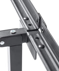 Close-up of the sturdy steel support joint of the Heavy Duty Low Profile Metal Bed Frame With Straight Up Sturdy Steel Support And Generous Under Bed Storage Space.