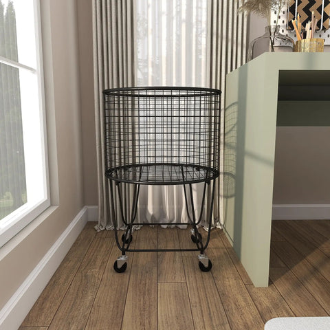 Rugged Metal Storage Cart With Rolling Mesh Laundry Hamper Deep Set Black Finish Industrial Style Organizer For Home Or Laundry Room 18 By 18 By 24 Inches Everyday Workhorse Urban Vibe Durable Steel Build