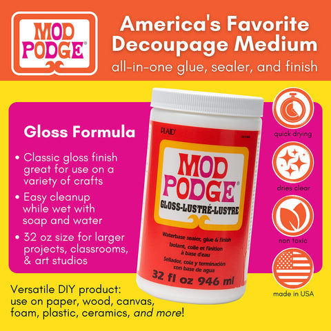 All In One Glue Sealer Finish Clear Gloss For Wood Paper Fabric And More, Quick Dry Non Toxic Craft Solution, 32 Oz Bottle, Made In USA