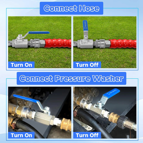 Beefed-Up 3/8 Inch Quick Connect Shut Off Ball Valve for Pressure Washer Hose Stainless Steel 5000 PSI with lever action