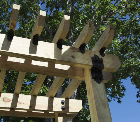 Pergola with Laredo Sunset Post To Beam Connector 4 Inch Heavy Duty Bracket Made From Powder Coated Galvanized Steel Hardware