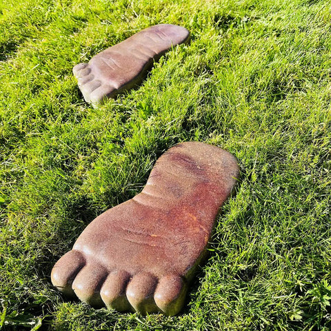 Footprint Stepping Stone Mold For Concrete And Cement Projects, DIY Garden Pathway Stones on green grass, reusable plastic molds.