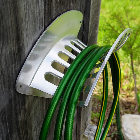 Heavy Duty 13 Inch Cast Aluminum Hose Rack For Outdoor Walls, Curved Wall Mount Hose Holder, A Real Workhorse That Holds 100 Feet Of One Half Inch Hose And 50 Feet Of Five Eighths Inch Hose, Single Piece Attachment