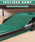 Inclined ramp feature of Indoor Golf Putting Green Mat For Home Practice with Hazard Bunker and Water Challenge shown up close.