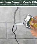 Person applying Self Leveling Concrete Crack Filler for Driveways and Patios, Heavy Duty All Weather Elastic Sealant to concrete wall.