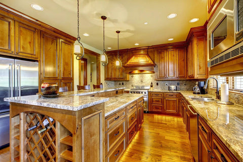Wood Dye kit - Aniline wood stain powder; warm brown kitchen cabinetry and granite countertops
