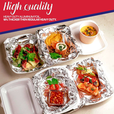 Heavy Duty Aluminum Foil Roll With Sturdy Corrugated Cutter Box for Thick Food Safe Wrap in meal prep containers