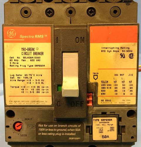 Hardened 3 Phase 3 Pole 60 Amp Circuit Breaker With Electronic Trip And Free Standing Mount Built For 600 Volt 50 60 Hz Systems.