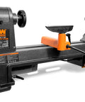 Beefy Variable Speed Benchtop Wood Lathe With A Knockout Six Amp Motor And Wide Open 14 By 20 Inch Swing Capacity.