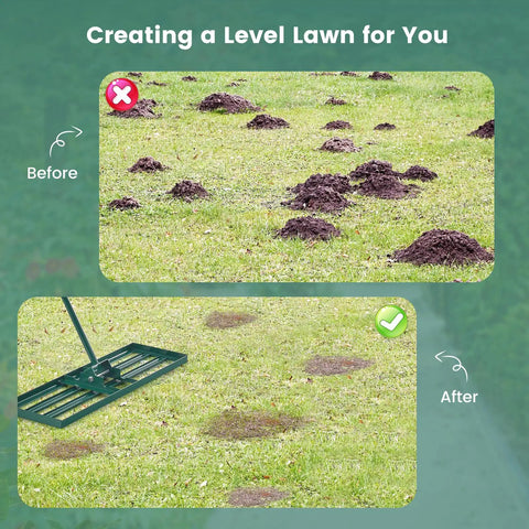 Heavy Duty Lawn Leveling Rake With Ergonomic 67 Inch Handle For Soil And Lawn Care, Wide 30 Inch By 10 Inch Landscape Rake