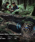 Lightweight FPV Drone GPS Tracker with Beeper and Buzzer RID Module FAA Compliant, shown active in a forest recovery scenario.