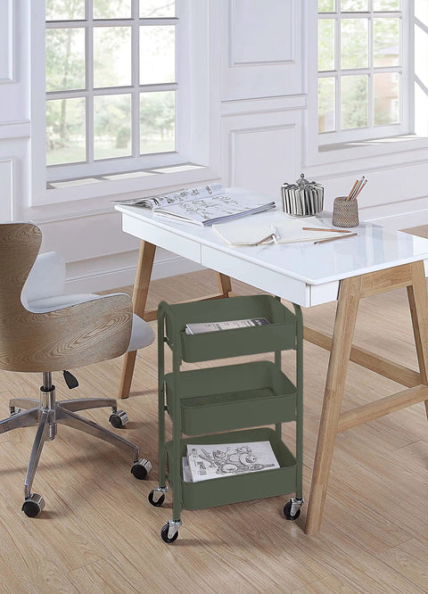 3 Tier Compact Rolling Metal Storage Cart With Wheels For Kitchen And Home Office, Mobile Utility Trolley under desk
