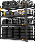Beefy Heavy Duty Storage Shelves With 6000 Lb Capacity, 61 Inch Wide By 24 Inch Deep By 72 Inch High Industrial Steel Shelving Unit, 1 Mm Main Frame And 4 Mm Solid Wire, Built To Handle Heavy Loads Without Sag, loaded with tires and tools