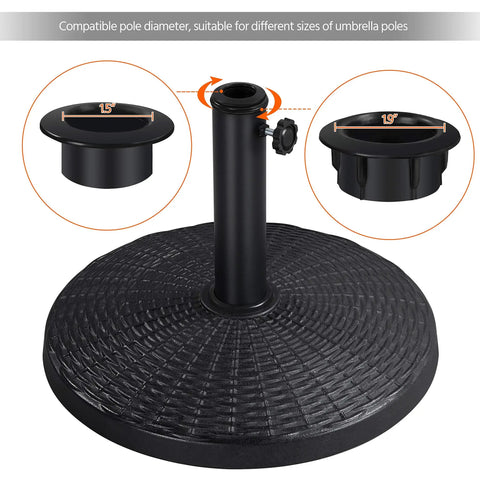 Beefed Up Heavy Duty Outdoor Umbrella Base 22 Lbs 18 Inch Round Patio Stand with interchangeable pole adapters