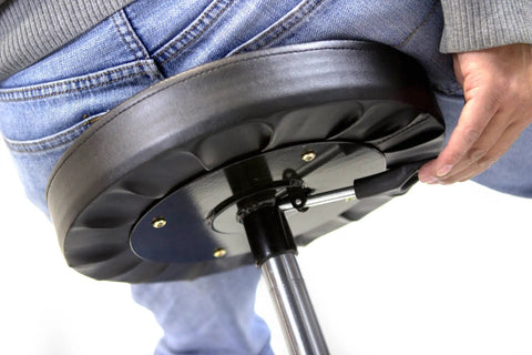 Underside view of Rolling Mechanic Stool With 300 Pound Capacity Pneumatic Height Adjustment From 15 To 20 Inches
