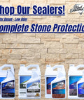 Five bottles of Grout Sealer Pro Grade Water Based Tile Stone And Grout Protection For Showers Floors And Backsplashes, 1 gallon size