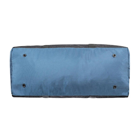 Sport 95 Mesh Dive Bag With Double Duffel Straps And Adjustable Shoulder Strap, bottom view of denim blue fabric and black lining.