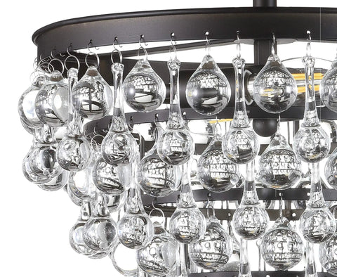 Close-up of Oil Rubbed Bronze 13 Inch LED Flush Mount Ceiling Light Fixture With Clear Crystal Drum Shade Modern Glam Style