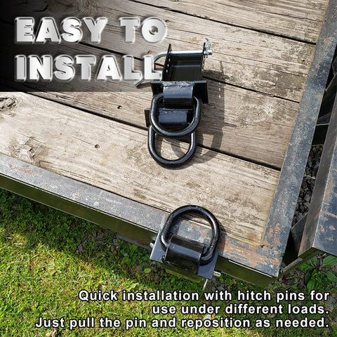 Heavy Duty D Ring Stake Pockets Four Pack 18,000 Lb Break Strength Removable Tie Downs installed on trailer