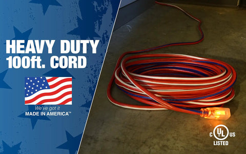 Heavy Duty Outdoor Indoor Extension Cord 100 Foot 12/3 SJTW With Beefed Up Contractor Grade Durability UL Certified All Weather Jacket