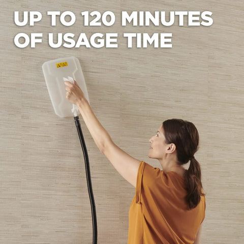 Person using Chemical Free Wallpaper Steamer For Easy Peasy Removal, No Harsh Chemicals, Dual Steam Plates Included.