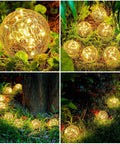 Solar Globe Lights 6 Inch Outdoor Crackled Glass Orbs For Lawn Patio Yard Backyard Decor Waterproof Weatherproof LED Warm Yellow Glow No Wiring Needed No Fuss Install Set Of Four illuminating garden.