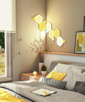 Flexible Linkers For Shape Panels, 3 Pack, Bendable Corner Connectors on hexagonal wall panels in a modern bedroom setup