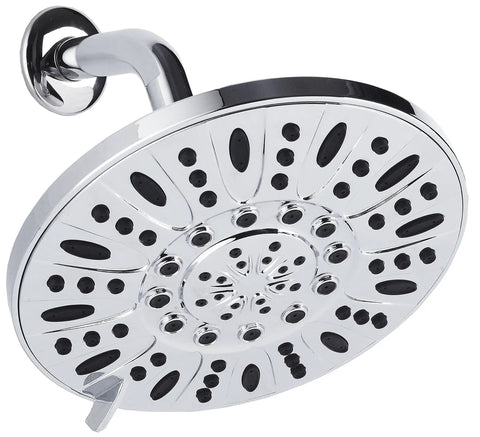 High Pressure 6 Setting 7 Inch Rainfall Shower Head Angle Adjustable With Tool Free Installation Chrome Finish Close Up View