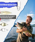 84Piece Fishing Lure Set With Tackle Box features metal spoon baits and angler with large fish, showcasing versatility in use