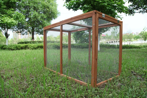 Side view of Sturdy Wooden Chicken Coop With Mesh Run For Backyard Poultry And Small Pets, Indoor Outdoor Rabbit Hutch Enclosure
