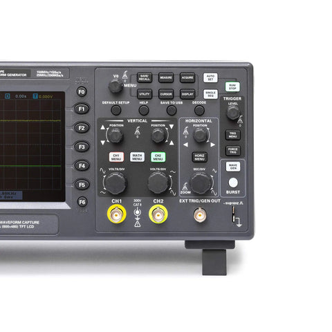 Front panel of Budget Friendly Digital Storage Oscilloscope With 150 MHz Bandwidth, Two Channel, showing controls and connectors.