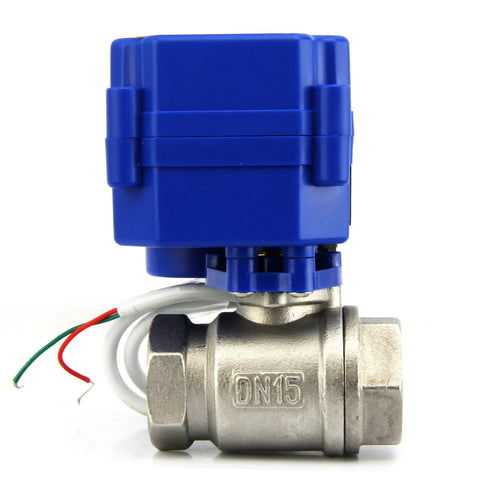 Motorized One Half Inch Ball Valve With Full Port NSF Certified 304 Stainless Steel Built For Real Use 9 To 24V DC 2 Wire Reverse Polarity Normally Closed Solenoid Valve For Fluid Control And Irrigation, side view