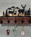 Wooden Deer Coat Rack With Five Hooks And Built-In Motion Sensor Light, Wall Mounted Entryway Organizer, nighttime glow display