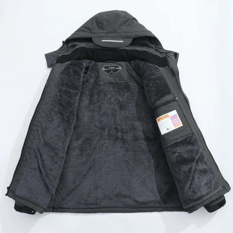 Men's Ski Jacket Waterproof Winter Coat With Detachable Hood Warm Insulated Snow Jacket showing interior cotton-filled liner