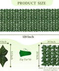 Artificial Ivy Privacy Fence Wall Screen 40x120 Inches with modular design and 50 cable ties, showing product dimensions and sections.