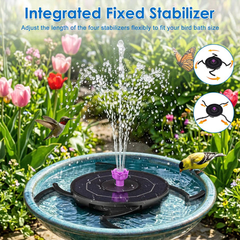 Solar Powered Fountain With 2000mAh Battery Backup, Cloudy Day Ready, Bird Bath Water Feature With 7 Nozzles in garden