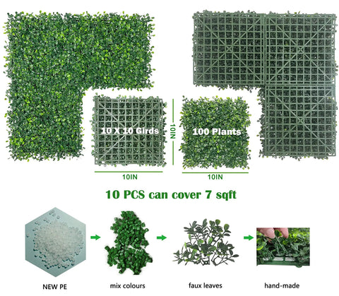 Ultra Dense Faux Boxwood Wall Panels 10-Inch By 10-Inch Set Of 10 Real Privacy For Outdoor Fences UV Resistant Greenery