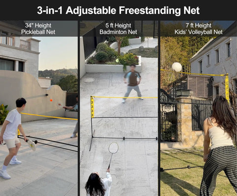 All In One Portable Badminton Volleyball Pickleball Net Set For Adults, Adjustable Height From 34 Inches To 7 Feet, in use outdoors