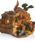 Tree Trunk Fairy House Solar Light For Outdoor Decor And Garden with squirrel and flickering LED for Halloween Night Ambience