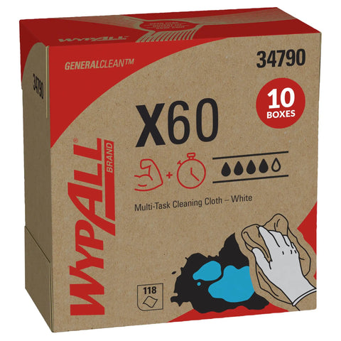 GeneralClean X60 Multi-Task Cleaning Cloths Pop-Up Box 118 Sheets per Box, 10 Boxes, 1,180 Total Sheets, White, Heavy-Duty