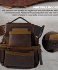 Genuine Leather Tool Belt For Men With Pouches and Boss Grade Heavy Duty Saddle Design, shown with multiple pockets and pouches.