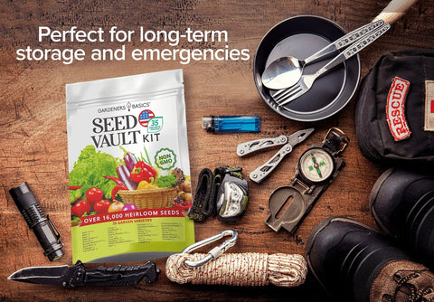 Survival Garden Seeds Kit With Over 16,000 Non GMO Heirloom Veggie Seeds, 35 Varieties For Home Garden And Bugout Prep with gear