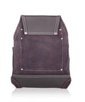 Back view of a dark brown oil-tanned leather tool pouch bag for carpenters and handymen with a sturdy construction