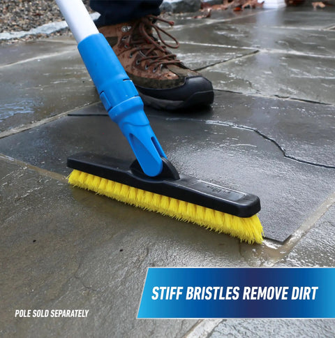 Swivel Grout Brush with durable plastic handle and long reach five point five inch bristles scrubbing outdoor tile