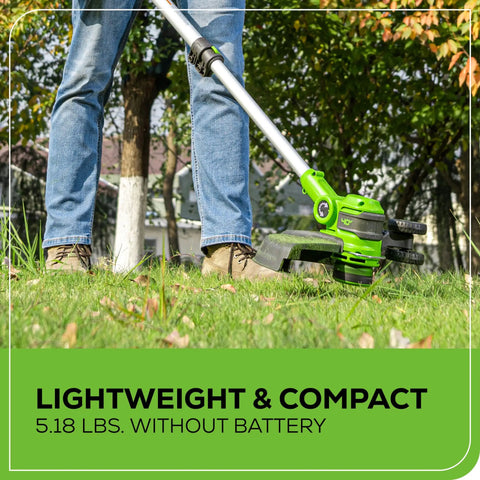 Beast Mode 40V Cordless String Trimmer And Edger, 13 Inch Weed Whacker in use on grass with pivoting head and steel guide.
