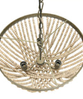 Bottom view of Draped Wood Bead Chandelier With Gold Washed Metal Base And Brushed Finish Long 10 Foot Cord And 6 Foot Chain
